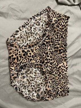Victoria's Secret Leopard Print Lace-Trim Briefs in Beige and Black